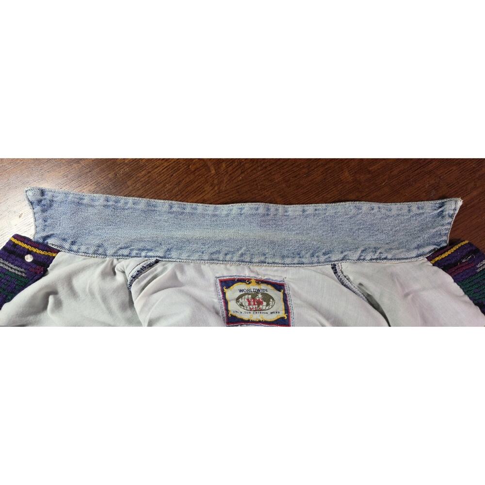 Vintage 90s YES Clothing Co Aztec Denim Trucker Jacket - Boxy Cropped L/XL - Picture 15 of 16